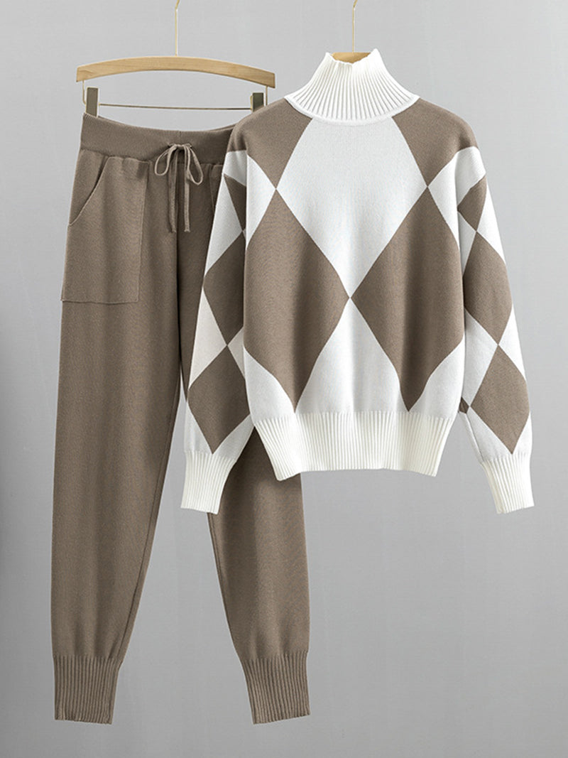 Argyle Turtleneck Sweater and Pants Set