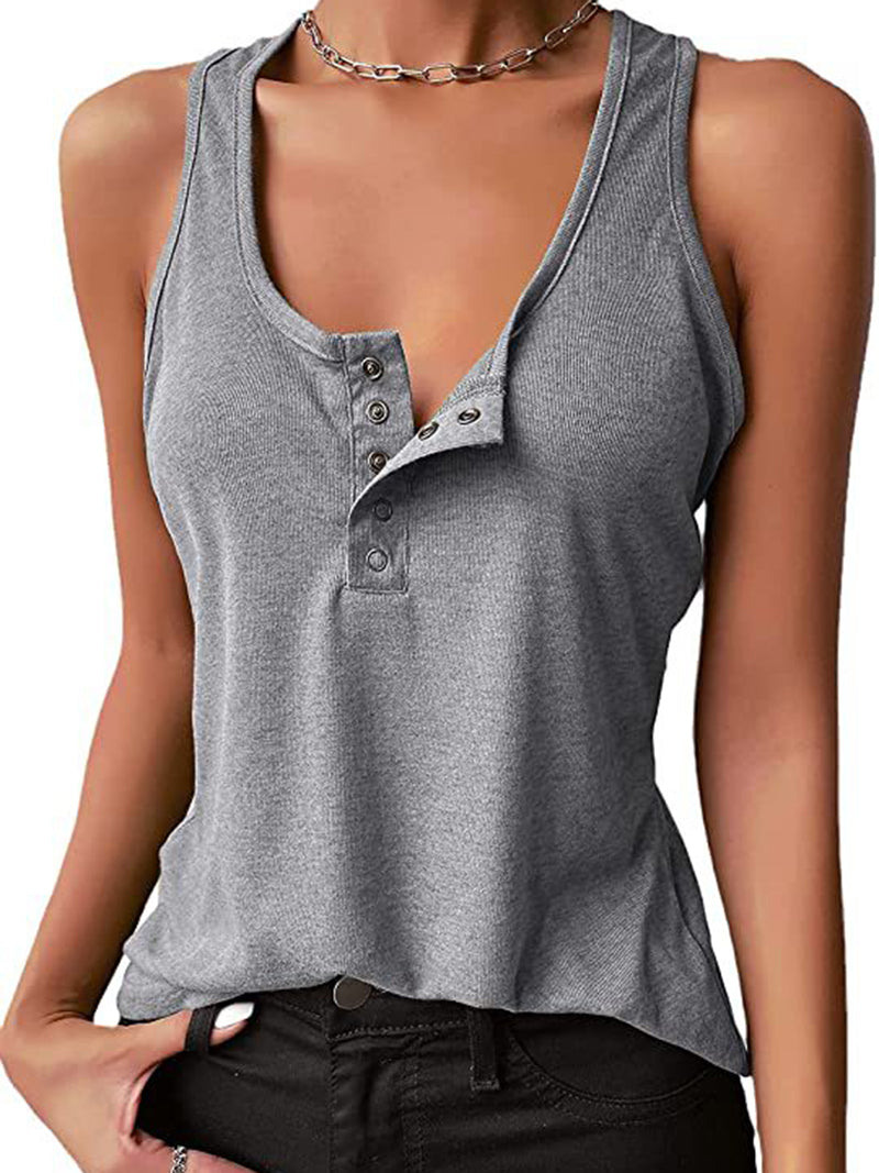 Buttoned Scoop Neck Tank Top