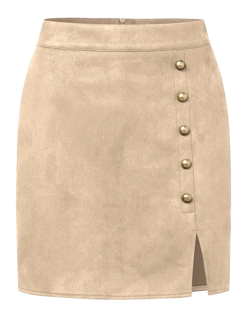 Buttoned Mini Skirt with Side Slit