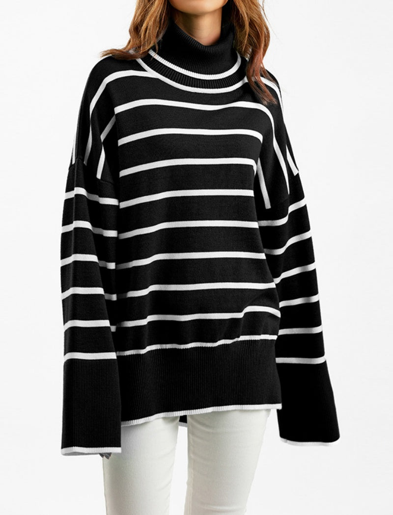 Striped Oversized Turtleneck Sweater