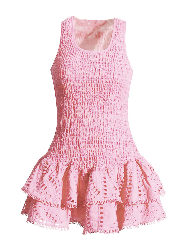 U-Neck Sleeveless Ruffle Mini Dress