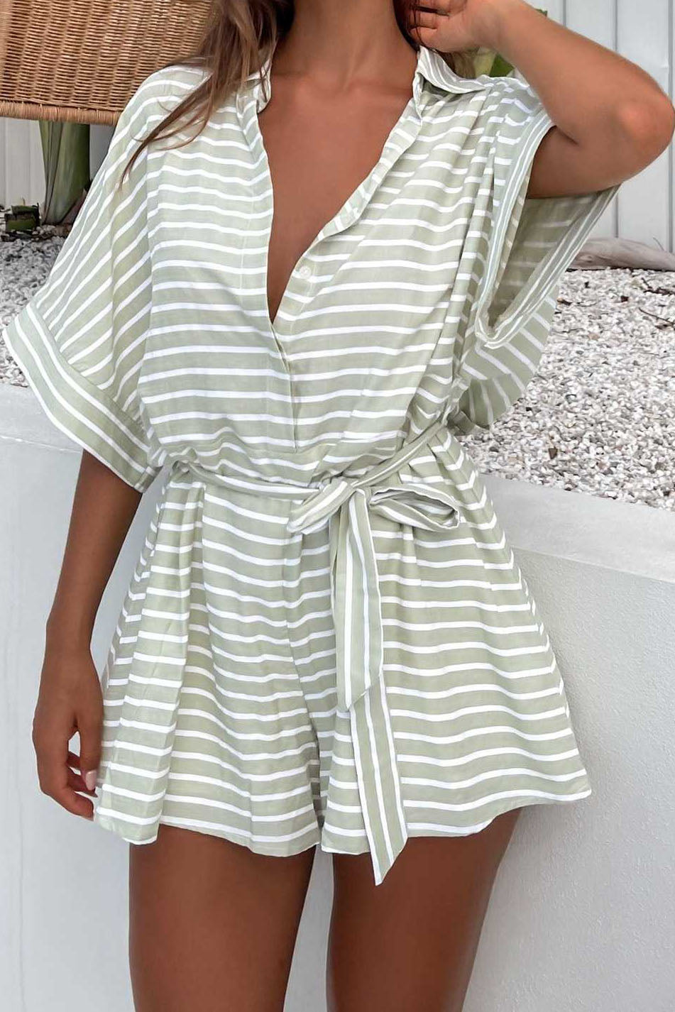 Graphic Print Belted Romper