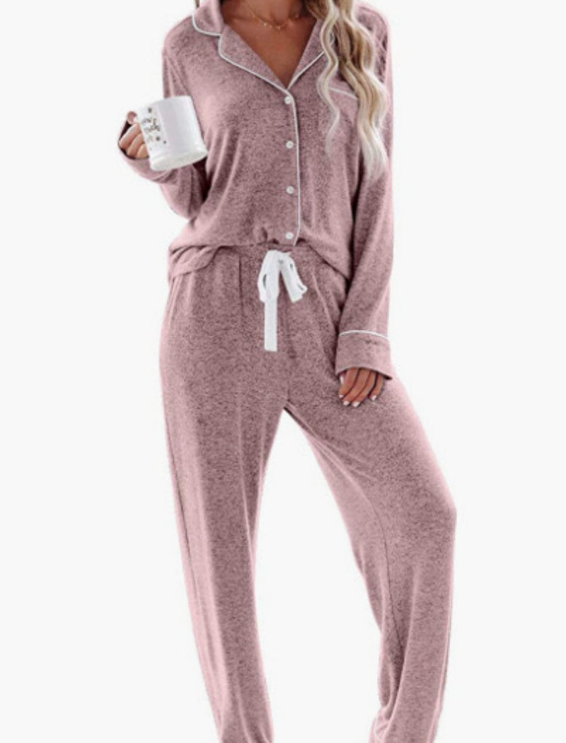 Collared Button Pajama Set