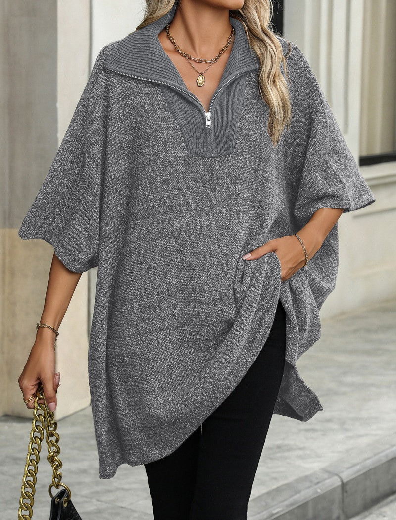 Oversized Zip-Up Lapel Pullover