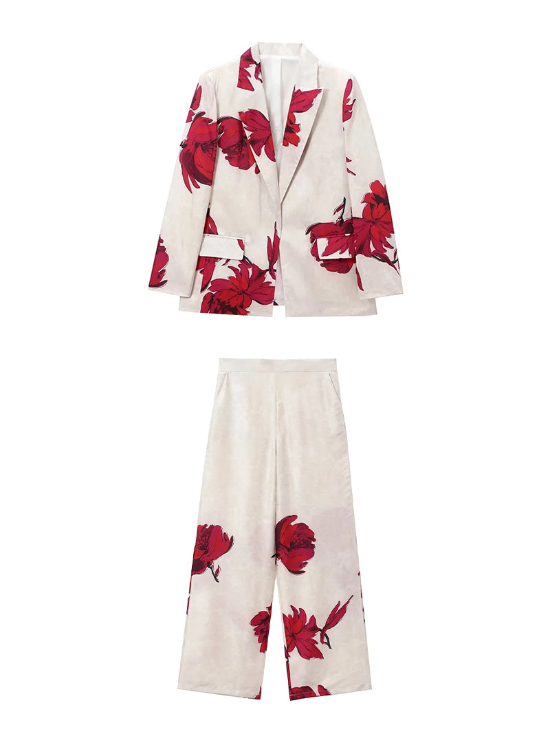 Floral Print Blazer and Pants Set