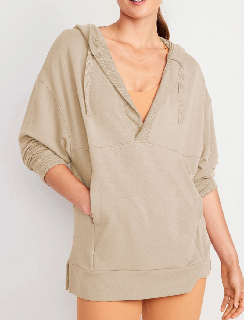 Relaxed Hoodie with V-Neckline Top