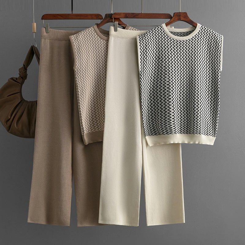 Geometric Knit Sleeveless and Pants Set