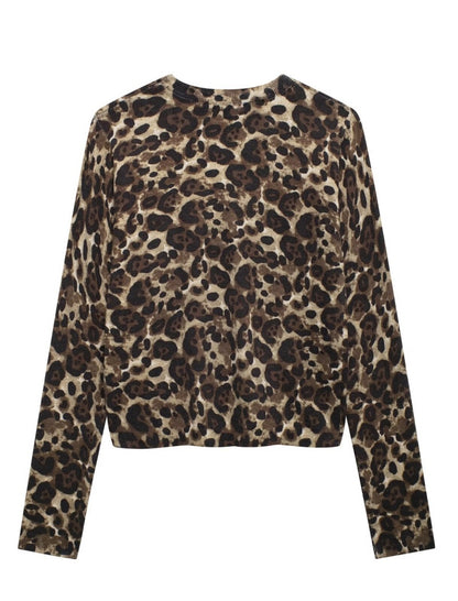 Leopard Print Long Sleeve Crop Top