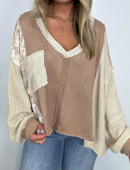 Floral Waffle Knit Pullover Top