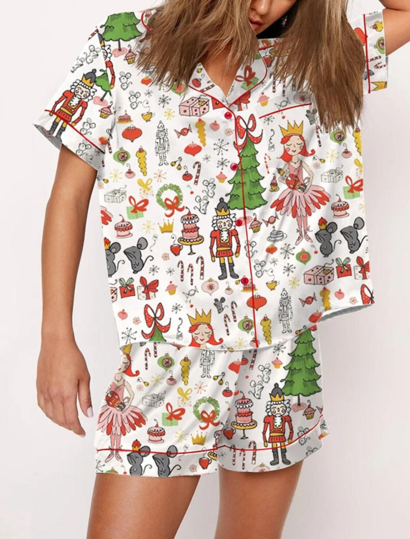 Santa Print Short Sleeve Pajama Set