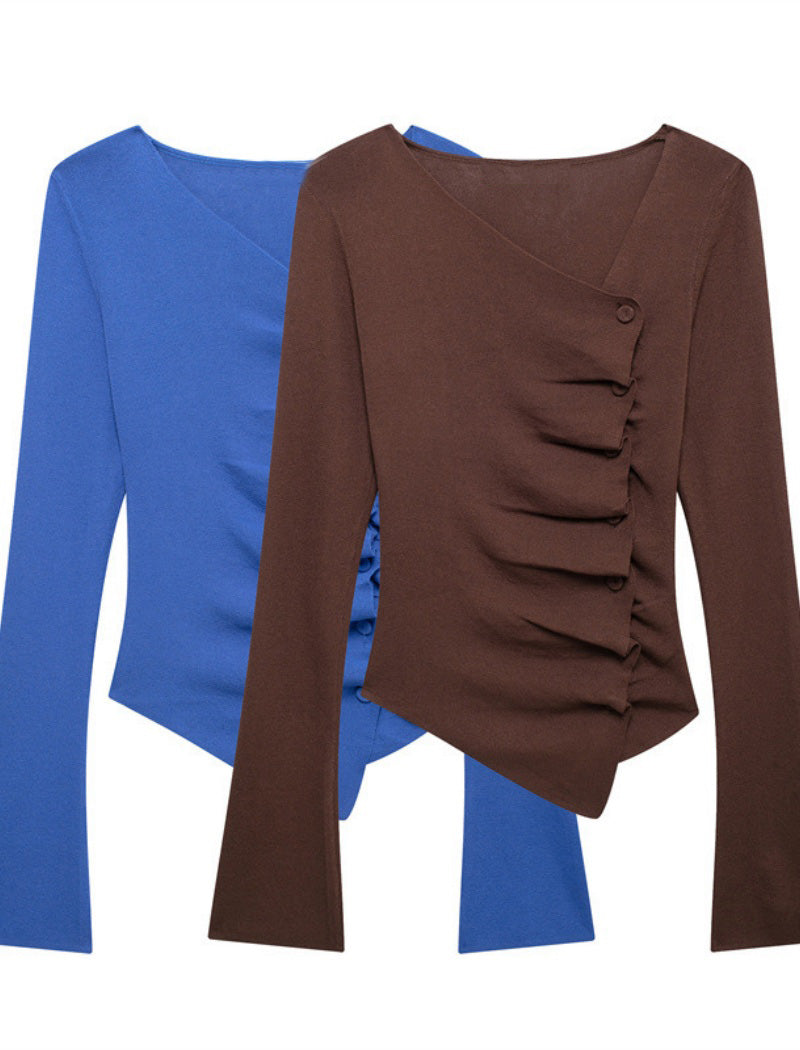 Asymmetrical Buttoned Long Sleeve Top