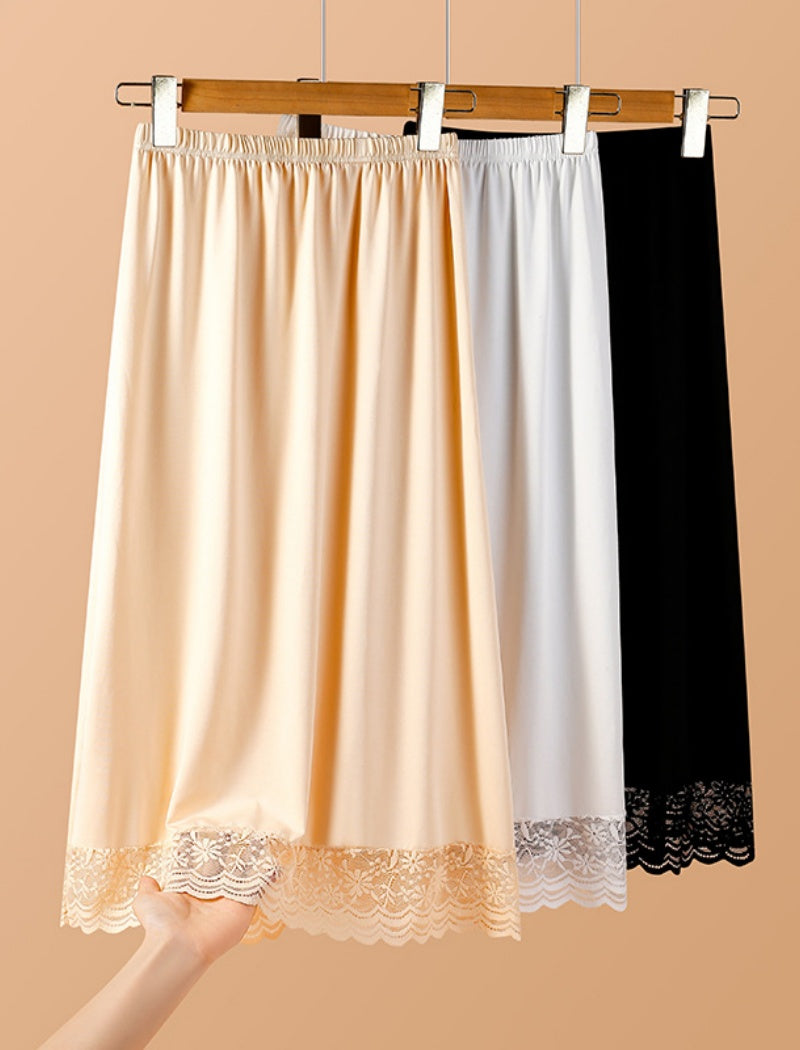 Midi-Length Skirt with Lace Hem