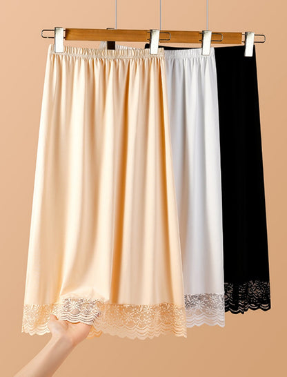 Midi-Length Skirt with Lace Hem