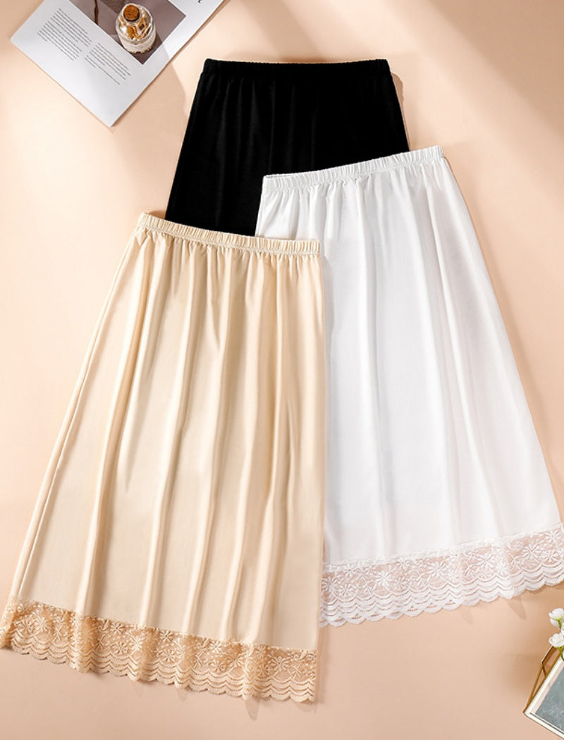 Midi-Length Skirt with Lace Hem