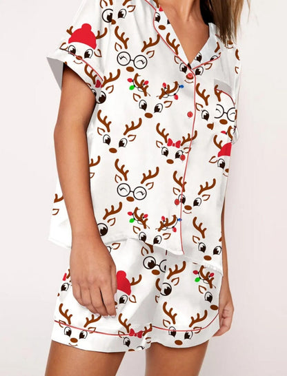 Santa Print Short Sleeve Pajama Set