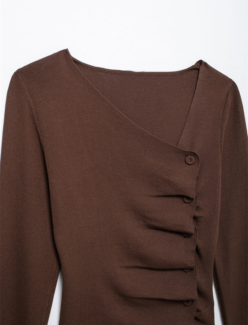 Asymmetrical Buttoned Long Sleeve Top