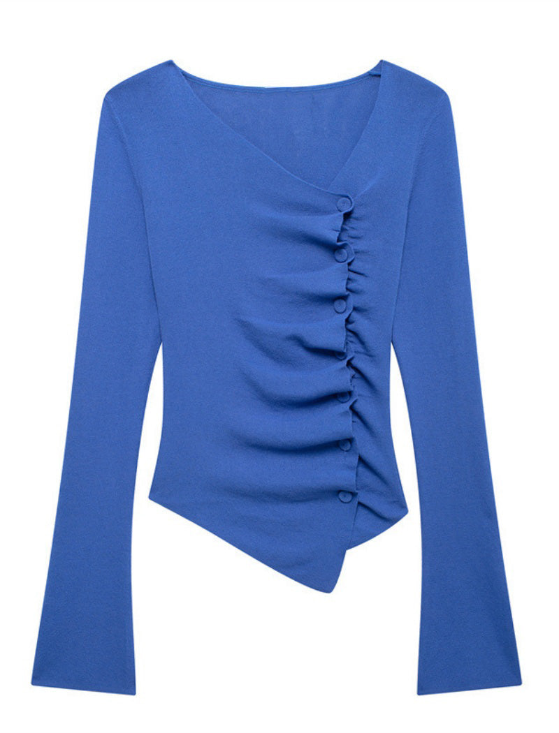 Asymmetrical Buttoned Long Sleeve Top