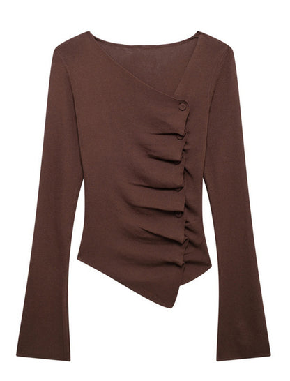 Asymmetrical Buttoned Long Sleeve Top