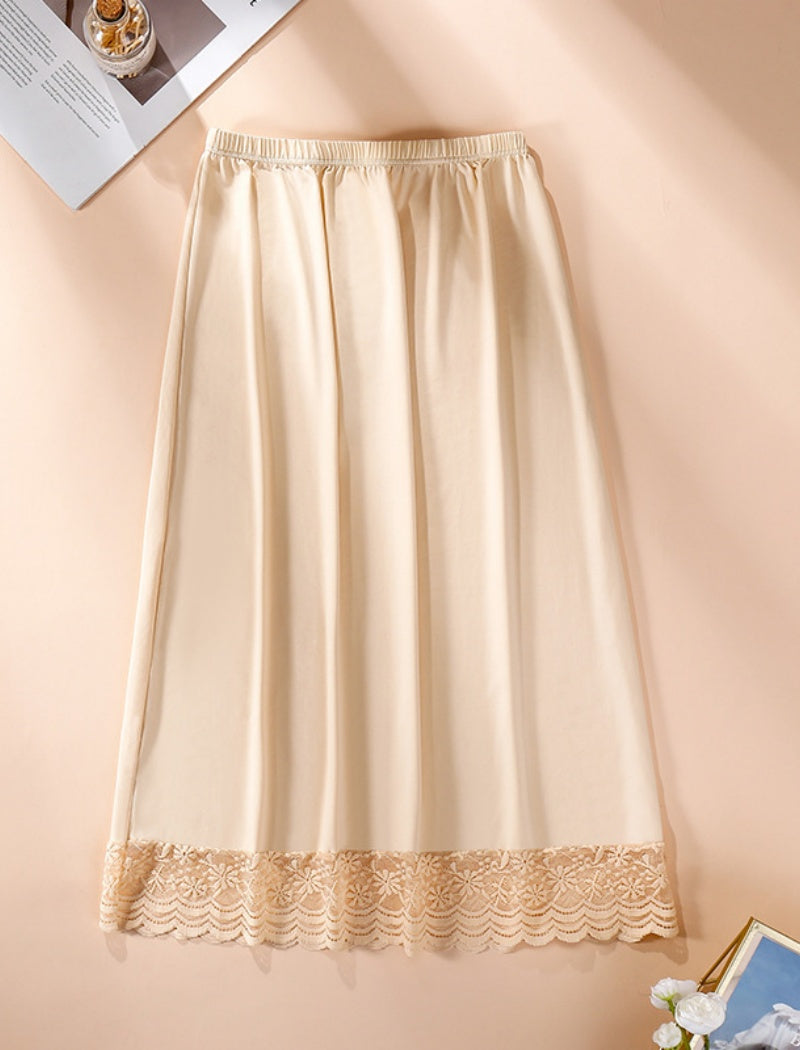 Midi-Length Skirt with Lace Hem