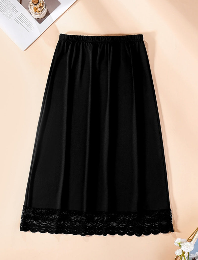 Midi-Length Skirt with Lace Hem