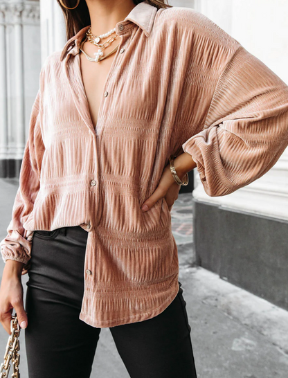 Long Sleeve Button-Up Textured Top