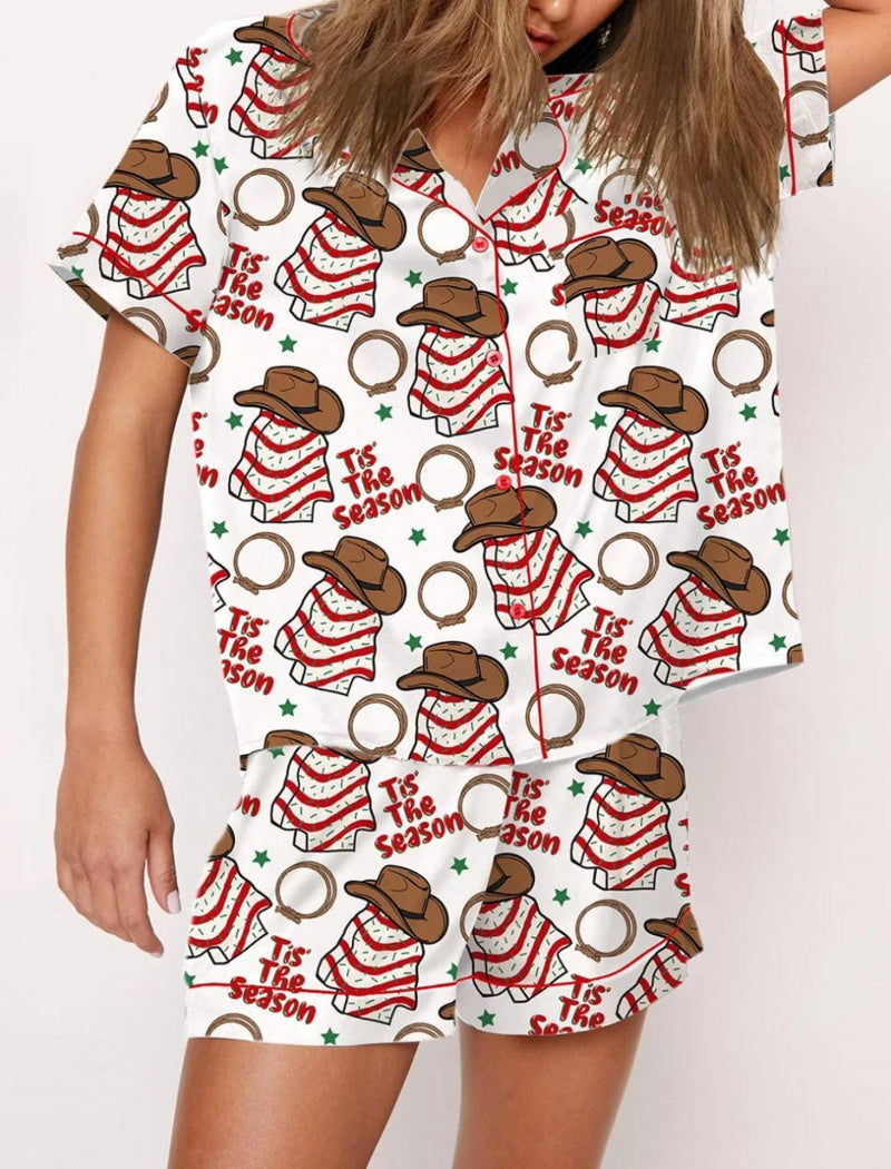 Santa Print Short Sleeve Pajama Set