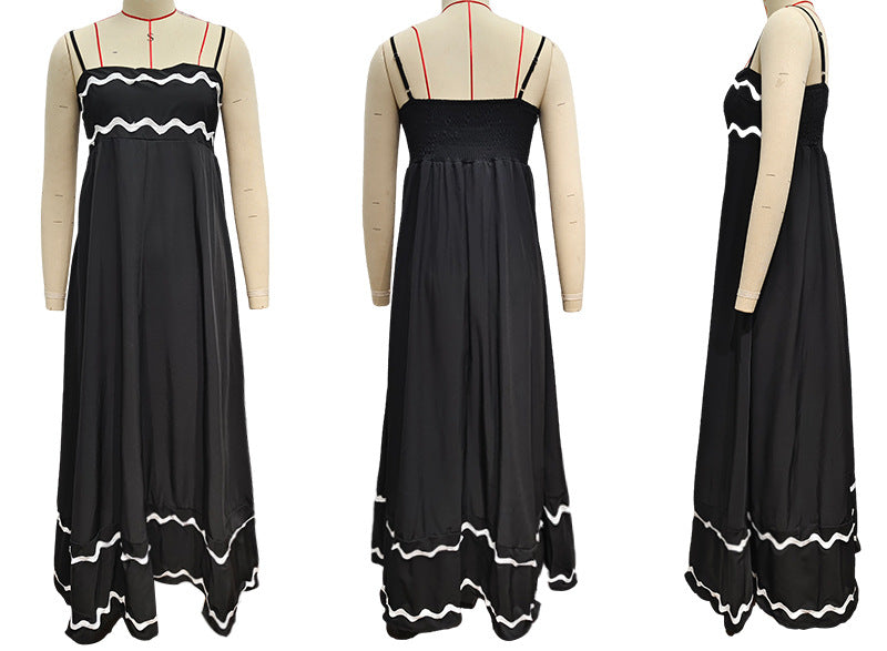 DVL407018D Contrast Trim Spaghetti Strap Maxi Dress