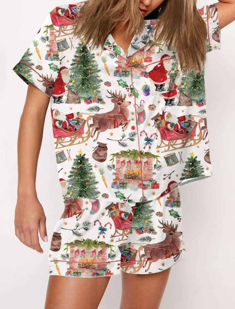 Santa Print Short Sleeve Pajama Set