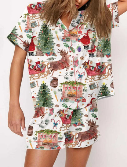 Santa Print Short Sleeve Pajama Set