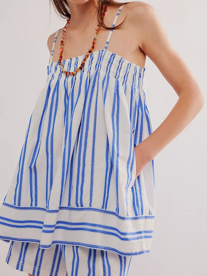 Striped Sleeveless Top and Shorts Set