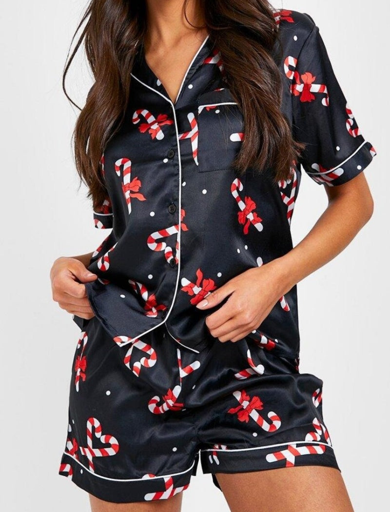 Santa Print Short Sleeve Pajama Set