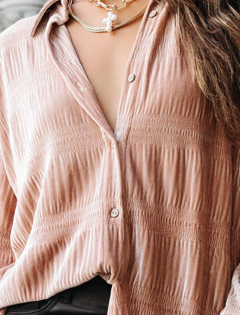 Long Sleeve Button-Up Textured Top