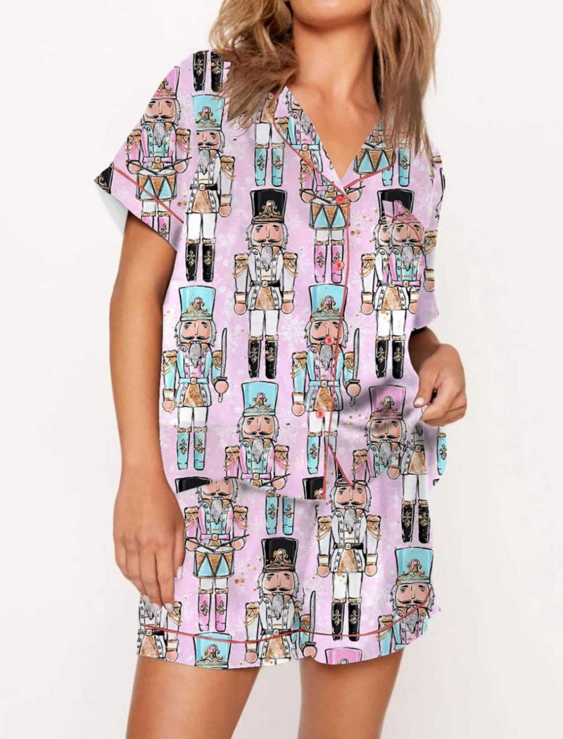 Santa Print Short Sleeve Pajama Set