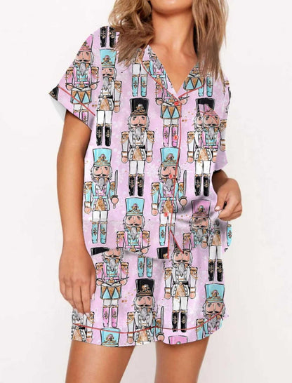 Santa Print Short Sleeve Pajama Set