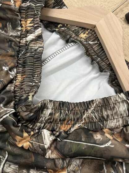 Wide-Leg Camo Printed Drawstring Pants