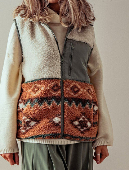 High Neck Color-Block Fleece Vest