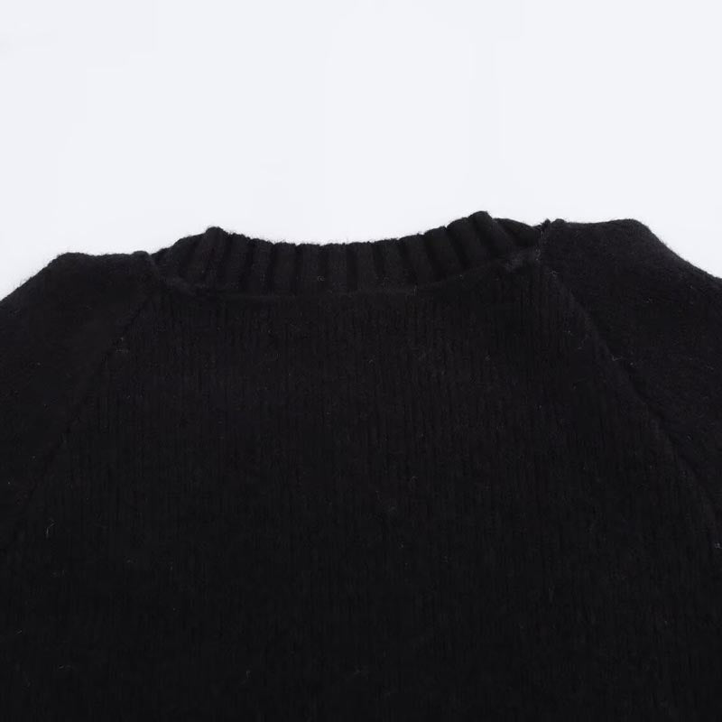 Crew Neck Ball-embellished Long Sleeve Knit Sweater