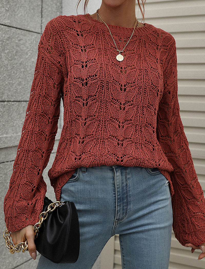 Crochet Knit Long-Sleeve Top