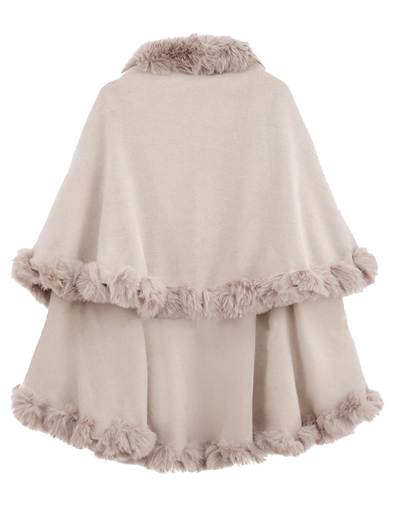 Faux Fur Trimmed Shawl Cape