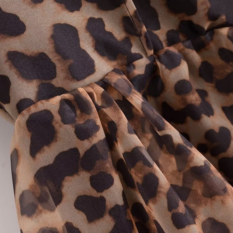 Animal Print Long Sleeve Puff Dress