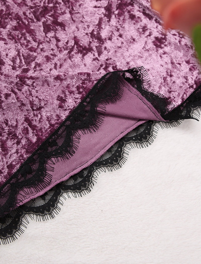 Velvet Lace Trim Robe and Nightgown Set