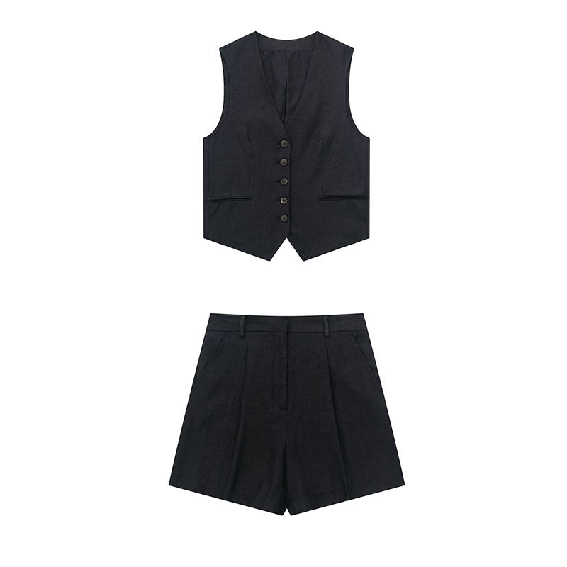 Button-Up Vest and Shorts Set