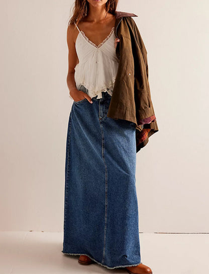 Maxi Denim Skirt with Relaxed Fit