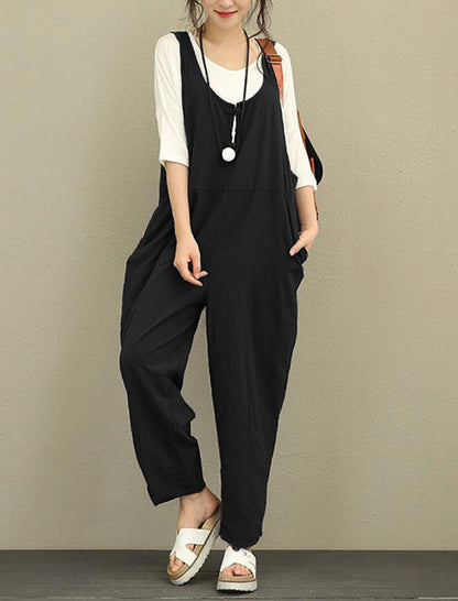 Loose-Fit Sleeveless Overalls