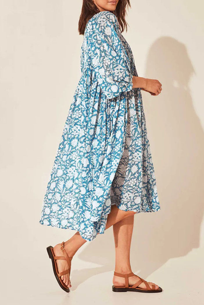 Floral Print A-line Midi Dress