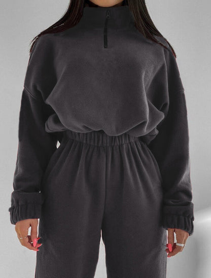 High-Neck Cropped Hoodie with Joggers