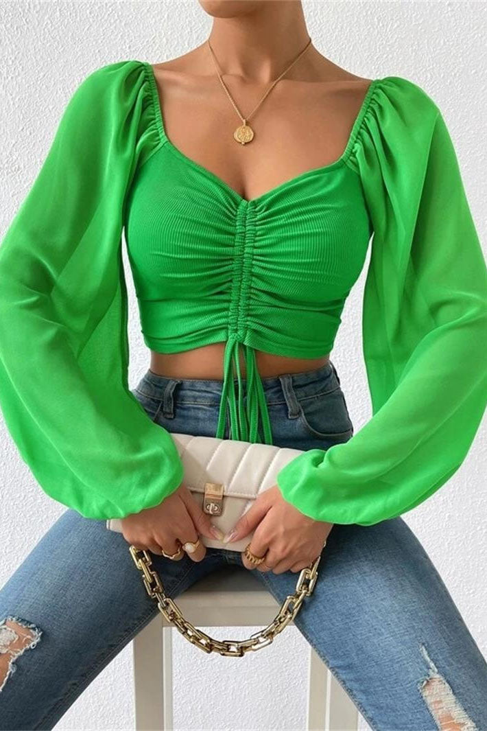 Ruched Long Sleeve Crop Top