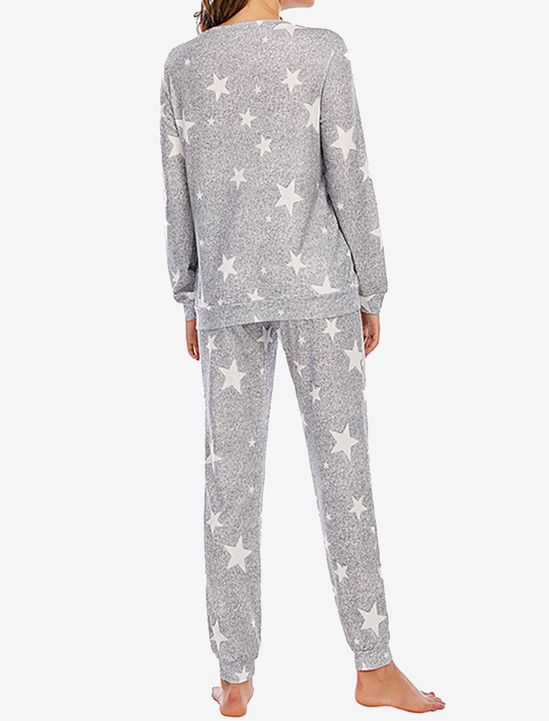 Star Print Long-Sleeve Top and Pants Pajama Set