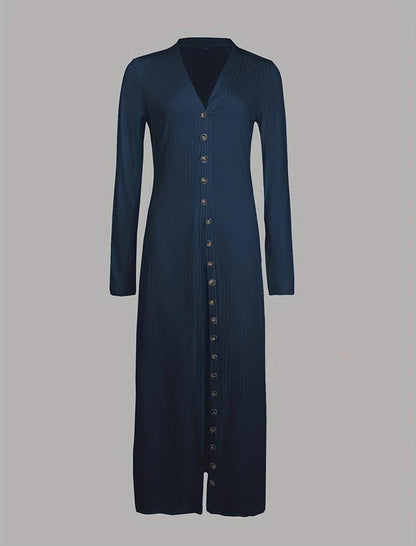 Ribbed Button-Up Longline Cardigan