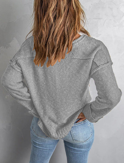 Button-Front Relaxed Knit Sweater